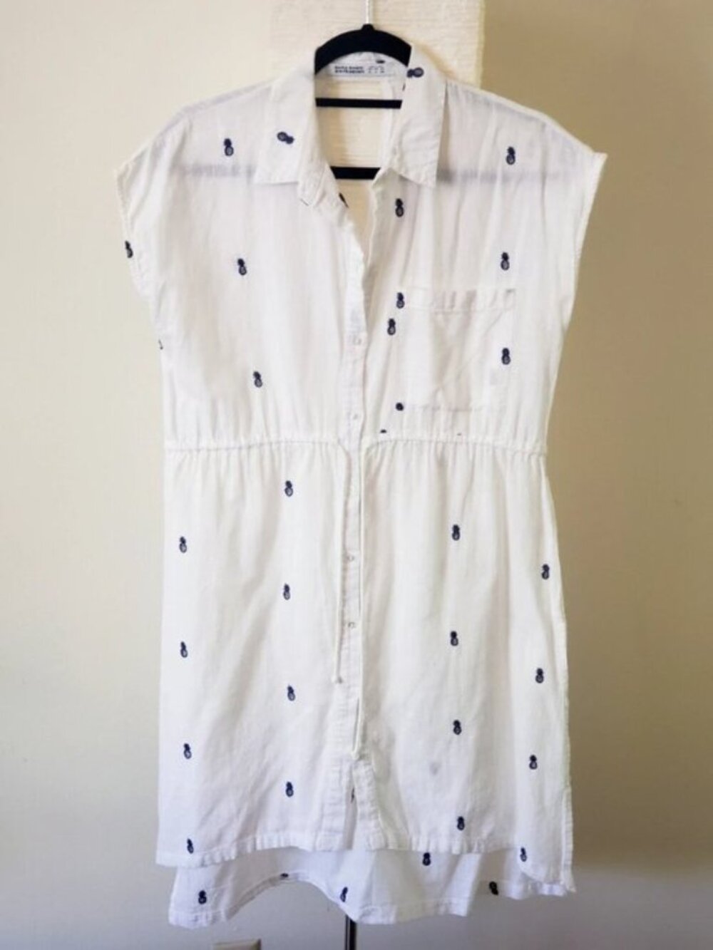 Zara Pineapple Shirt Dress - Embroidered Drawstring Mini Dress M - Picture 2 of 8